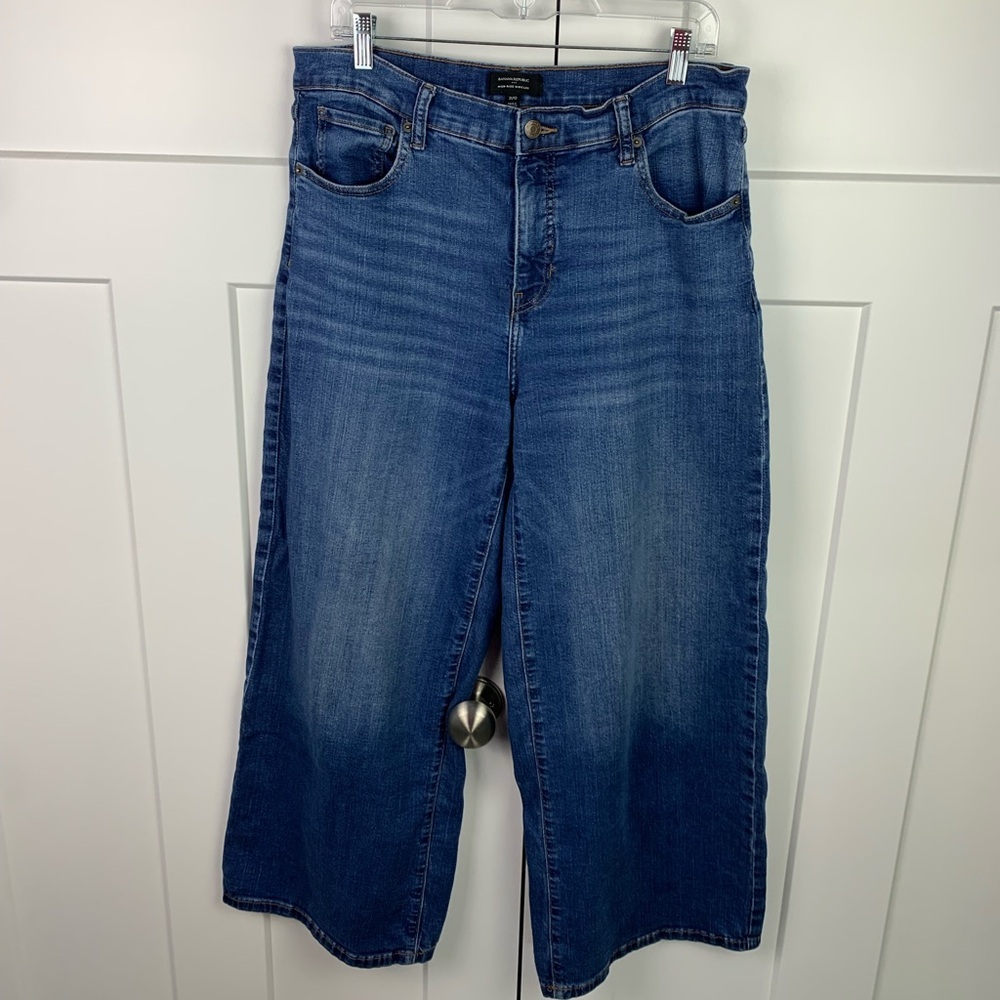 Banana Republic Size 31 12 High Rise Wide Leg Crop Blue Denim Jeans Boho